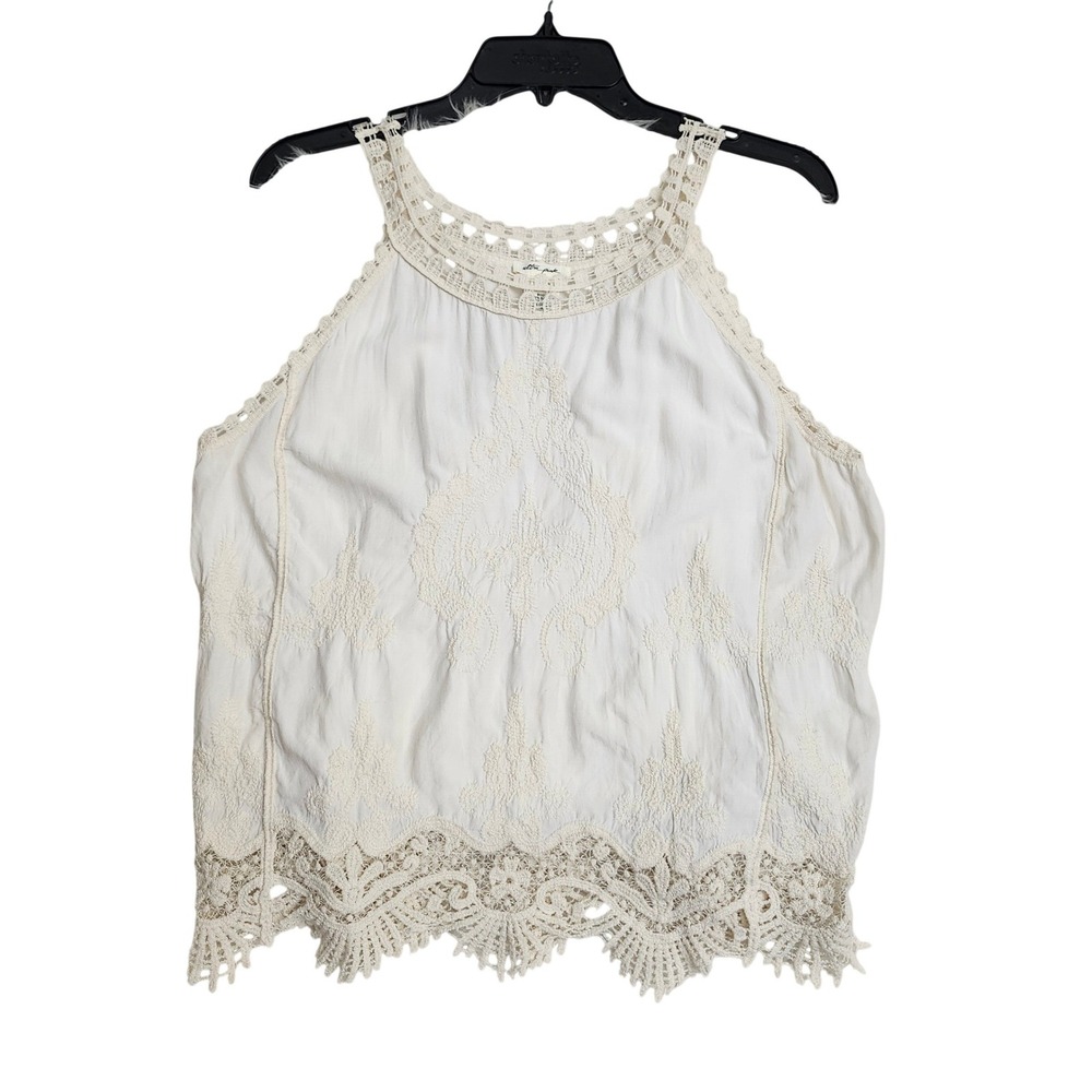 Ultra Pink Ivory Crochet Lace Trim Embroidered Boho Tank Top M Fairy Whimsigoth
